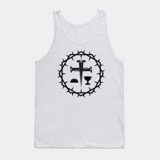 A cross made of nails, symbols of Holy Communion framed by a crown of thorns. Tank Top